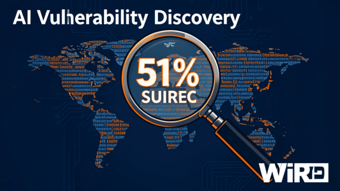 Magnifying glass over digital software code revealing a 51 percent surge in AI discovered vulnerabilities Forescout 2026 cybersecurity research