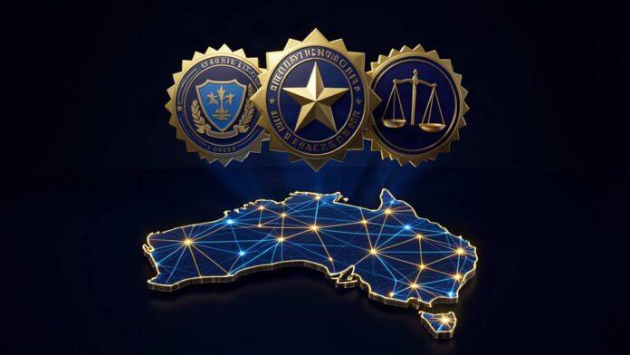 Australian regulatory emblems over enterprise network