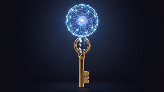 A cracked password key being replaced by an AI core