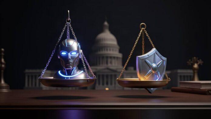 Scales of balance over AI model policy