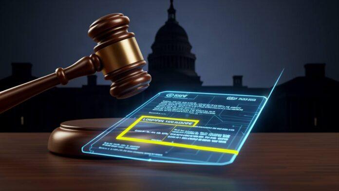 Gavel striking a loophole in a digital contract