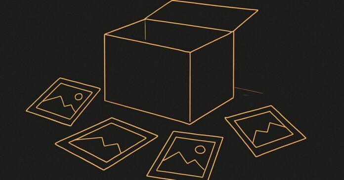 Illustration: a few photo frames scattered loose outside an open box